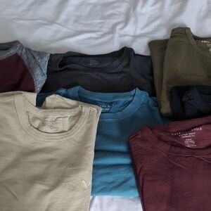 American Eagle Outfitters T-Shirt Collection in Beige, Blue, and Burgundy